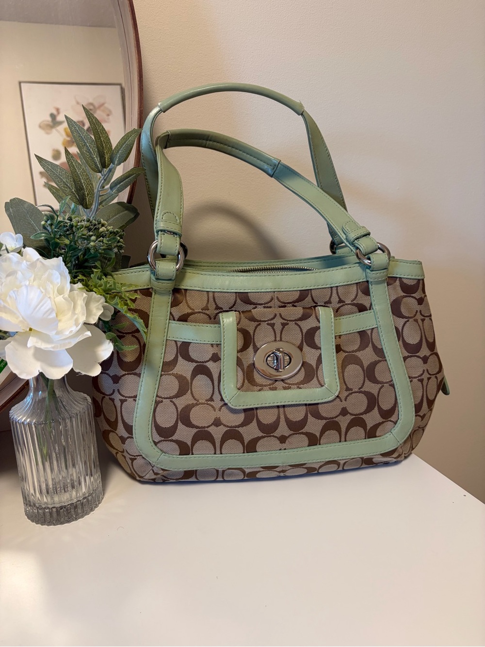 Mint green coach bag